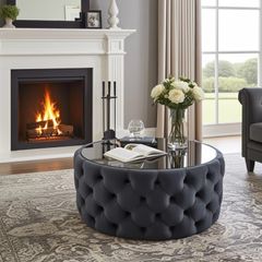 Round coffee table with glass 60cm