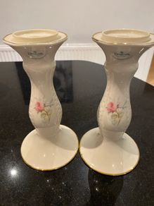 Donegal Parian ware pair of 7 inch  candle holders