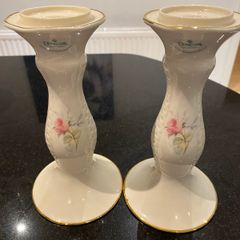 Donegal Parian ware pair of 7 inch  candle holders