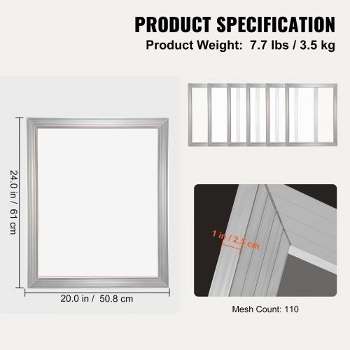 Screen Printing Kit Silk Screen Printing Frame 20x24in 110 Count Mesh 6pcs