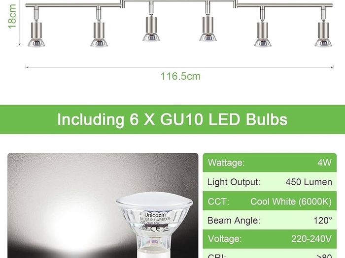NEW SALE | LED Ceiling Light Rotatable, 6 Way LED Ceiling Spotlight, Matt Nickel & Swivelling Design, Including 6 X 4W GU10 LED Bulbs (450LM, Cool White 6000K),for Kitchen, Living Room, Bedroom