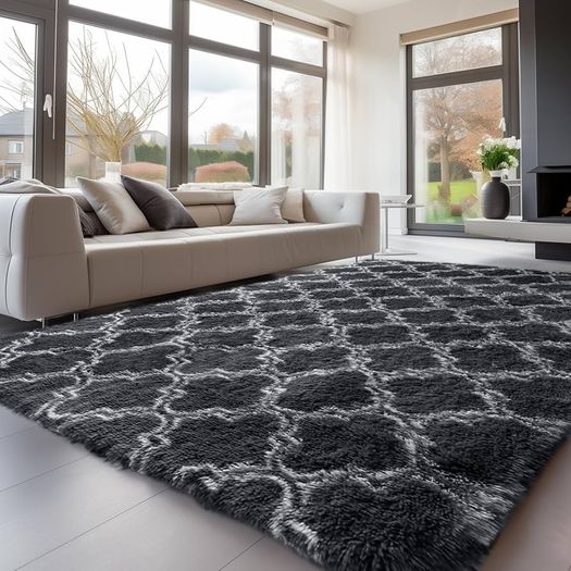 240x300cm, Grey Area Rugs for Bedroom, Washable Anti Slip Extra Large Shaggy Soft Rug Fluffy Modern Floor Carpets Mat Beside Carpet for Kids Living Room