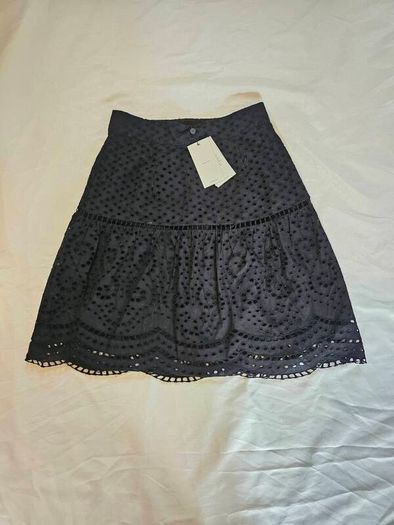 Whistles Black Cotton Broderie Skirt