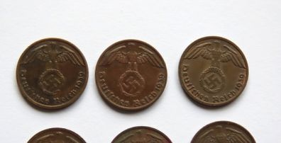 Germany 1939 Complete (all 7 ) Mint Marks set 1 Reichspfennigs