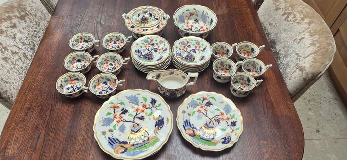 Japanese-inspired Imari pattern with cobalt blue, red, and gold gilding china