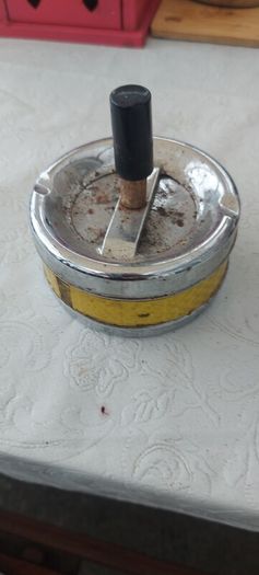 Vintage Roulette Push Ashtray: Metal Man Cave Decor,1960s 70s ,sold as seen ,see pictures for condition, used ,,abit of rust ,needs a clean