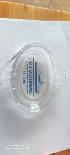 B + I motorway car ferry service to and from Ireland ,glass ashtray,,a slight little chip ,underneath one edge ,,very small,see pictures for condition,,price includes post to anywhere in ireland,,thank you, take as is
