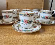 Coalport Ming Rose Espresso Set 6 Cups and 6 Saucers