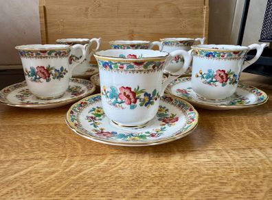 Coalport Ming Rose Espresso Set 6 Cups and 6 Saucers