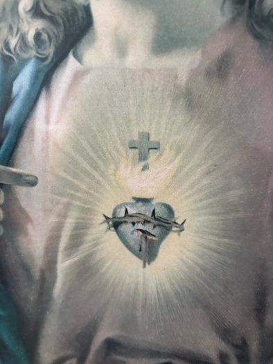 Vintage Framed Devotional Print of the Sacred Heart of Jesus