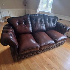 Chesterfield 3 peice suite brown button backed lea