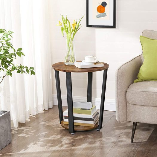 _Round Coffee Table, Sofa Table with Steel Frame, 50 x 50 x 57 cm, Robust, Easy Assembly, Table for Living Room, Bedroom, Industrial Design, Vintage Brown/Black