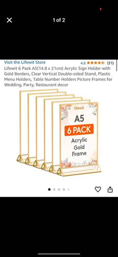 A5 gold frames/table numbers