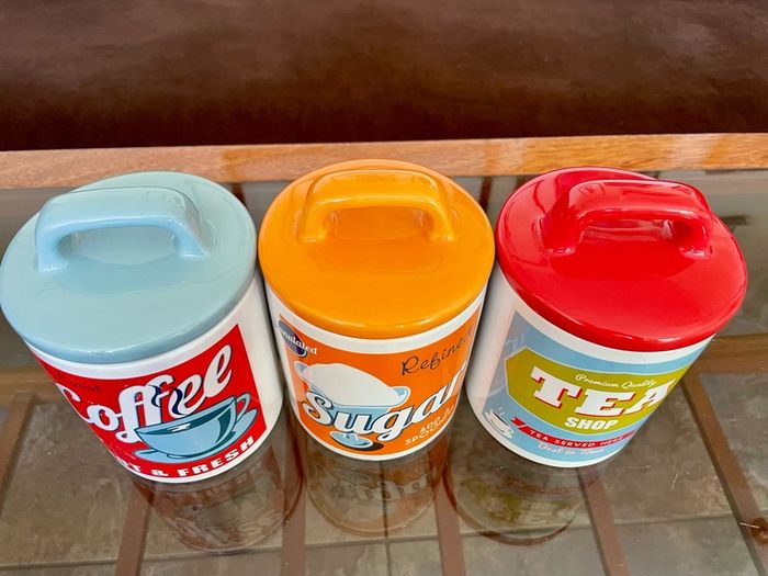 3 x Retro 50s 60s Multi Color Classic Tea Coffee Sugar Set