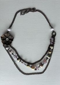 Vintage Bronze Multi-Strand Flower & Pastel Beaded Statement Necklace