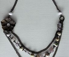 Vintage Bronze Multi-Strand Flower & Pastel Beaded Statement Necklace