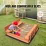 Wooden Sandbox Sand Pit with Foldable Bench Seats and Bottom Liner, Natural Wood Kids Sandbox for Outdoor Backyard Image 4