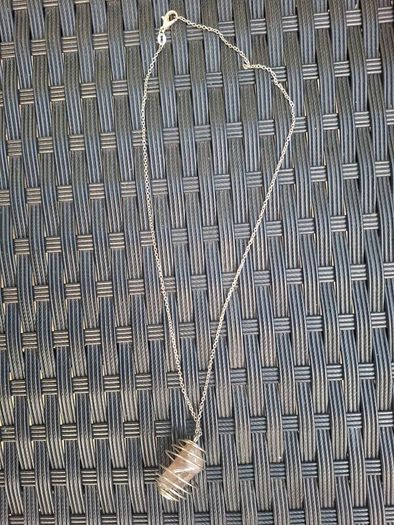 Nice genuine 925 Sterling Silver Wire Cage Pendant Necklace holding a natural Polished Smoky Quartz Crystal Gemstone