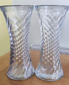 2 Old Twisted Glass Vases