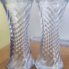 2 Old Twisted Glass Vases