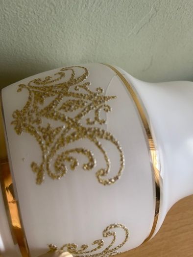Glass Ceiling light Shade Vintage. Milky Finish With Gold Tones And Gold Frost Detail & Gold  Trim. Is really Beautiful Hung