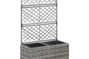 Trellis Raised Bed with 2 Pots 58x30x107 cm Poly Rattan Grey