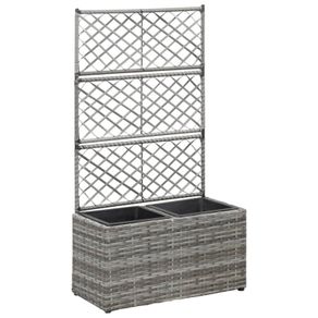 Trellis Raised Bed with 2 Pots 58x30x107 cm Poly Rattan Grey
