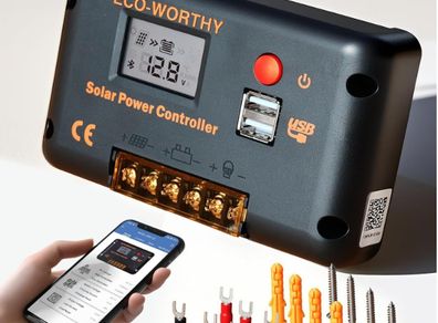 ECO-WORTHY 30A 12V/24V PWM USB Solar Panel Charge Controller