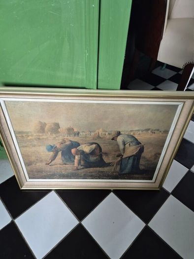 Large Retro Vintage Mid Century large original framed Print on board  of The Gleaners by Jean-Francois Millet