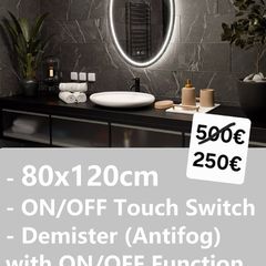 LED Bathroom Mirror 80x120cm Demister Antifog Touch Switch