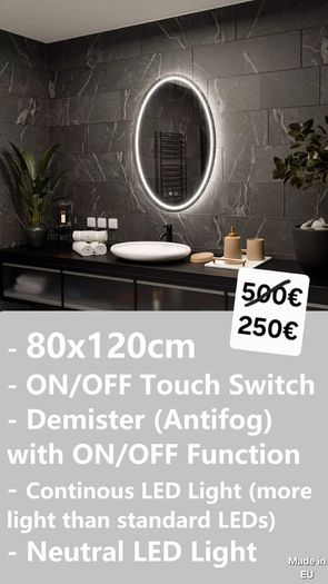 LED Bathroom Mirror Antifog 80x120cm