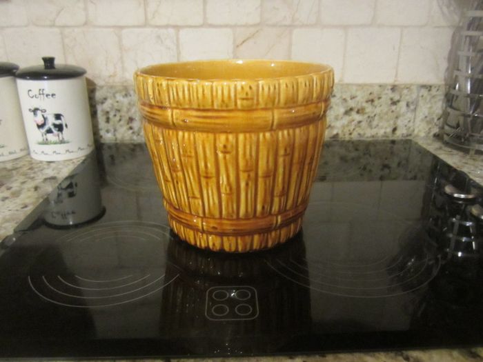Vintage Mustard barrel planter...