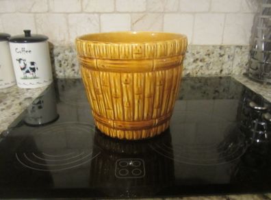 Vintage Mustard barrel planter...