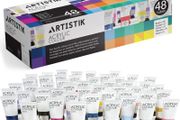 48 Piece Set (48 x 22ml) Tubes in Rich Vibrant Colours - High-Pigment, Satin-Finish Basic, Neon, Pastel, Metallic &amp; Glitter Colours for Painting Canvas, Paper, Wood, Clay, Fabric (FREE POSTAGE)