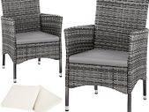 Set of 2 Poly Rattan Garden Chairs with Cushions and 2 Cover Sets and Stainless Steel Screws Grey / Light Grey