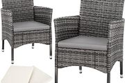 Set of 2 Poly Rattan Garden Chairs with Cushions and 2 Cover Sets and Stainless Steel Screws Grey / Light Grey