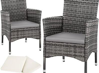 Set of 2 Poly Rattan Garden Chairs with Cushions and 2 Cover Sets and Stainless Steel Screws Grey / Light Grey