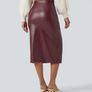 Halara Wine High Waisted Tummy Control 2-in- Faux Leather Skirt Image 3