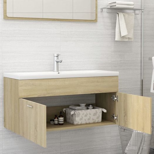 Sink Cabinet with Built-in Basin Sonoma Oak Chipboard
