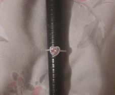 pink heart stone silver ring