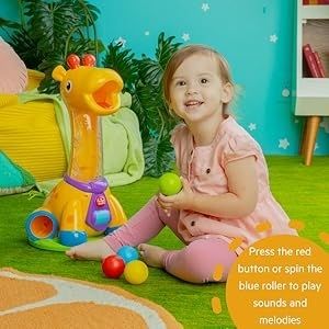 Bright Starts - Spin and Giggle Giraffe Ball Popper, Musical Toy for Babies and Toddlers, Giraffe with Balls, Age 12 Months and Up