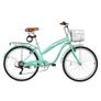 Women Bike, 66cm Beach Cruiser Bike, 7-Speed Adult City Bicycle with Carbon Steel Frame, 150kg Capacity, Basket, Rear Rack & Dual V-Brakes, Light Green Image 10