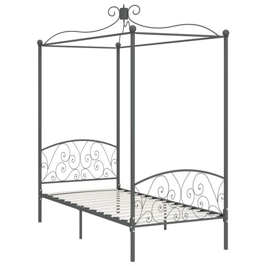 Canopy Bed Frame Grey Metal 90x200 cm