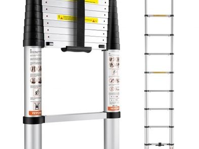 Telescoping Ladder 105 Ft Aluminum One Button Retraction Collapsible ...