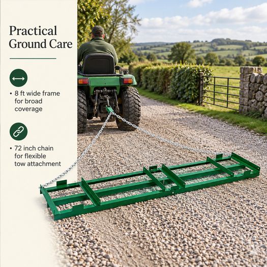 8 ft Tow Behind Drag Harrow for ATV Tractor and Driveway Levelling