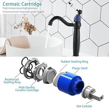 Bathroom Basin Mixer Tap, Mono High Rise Basin Tap for Countertop, Tall Traditional Sink Faucet with Ceramic Lever, 360 Swivel Spout, Classic Taps, Retro Style, Brass (Matte Black