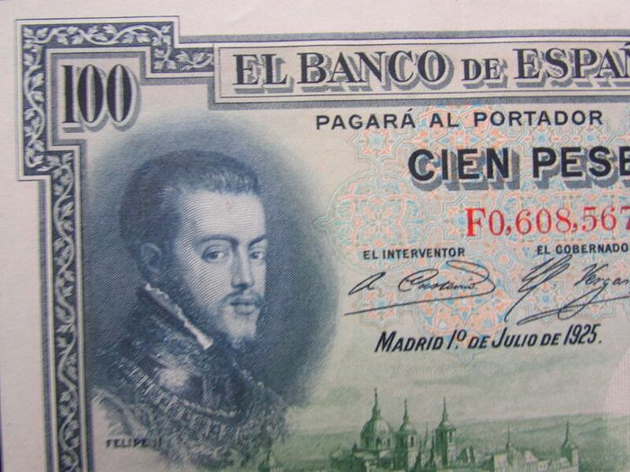 Spain 1925.100 Pesetas.Good,Crisp Very Fine+.