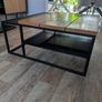 Industrial style coffee table with oak top and metal frame Image 3