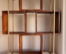 Modern Wooden & Gold Wall Shelf / Display Unit