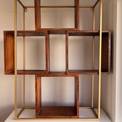 Modern Wooden & Gold Wall Shelf / Display Unit